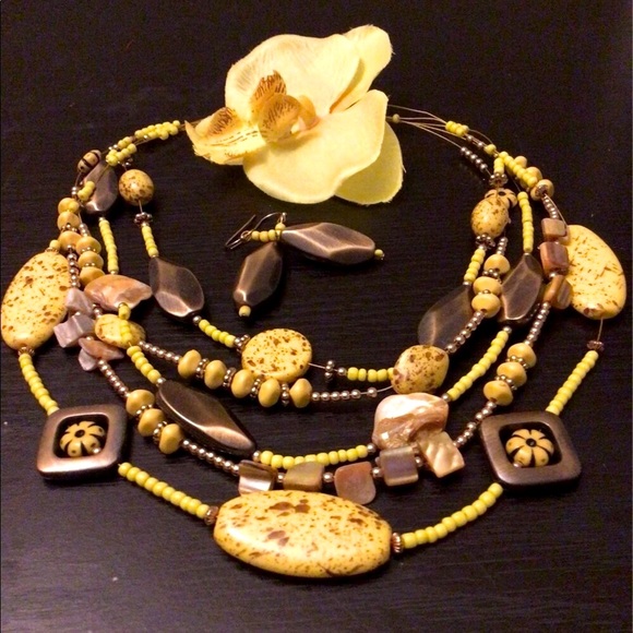 Firstmeet. Yellow Multi Strands Beads Necklace - Picture 2 of 8